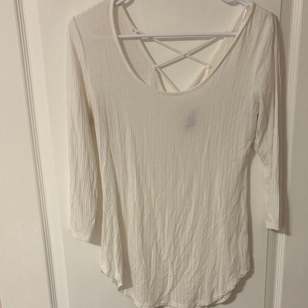 Ambiance Cream Long Sleeve Top with Crisscross Detail